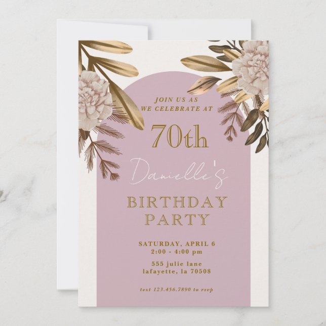 Elegante y rústica floral 70 invitaciones de cumpl (Anverso)