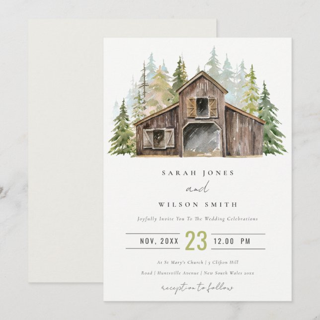 Elegante y rústica invitación a la boda de un pati (Anverso / Reverso)
