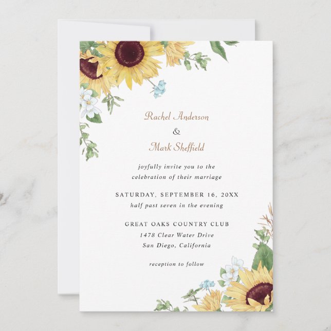 Elegante y rústica invitación a la boda del giraso (Anverso)