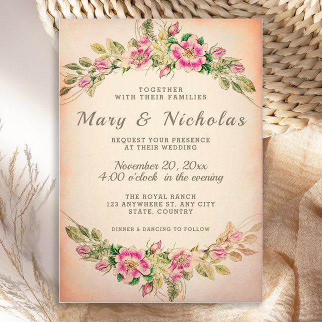 Elegante y rústica invitación a la boda floral vin (Subido por el creador)
