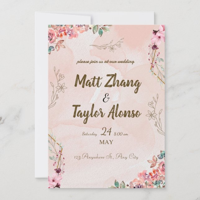 Elegante y sencilla invitación a la boda con flore (Anverso)