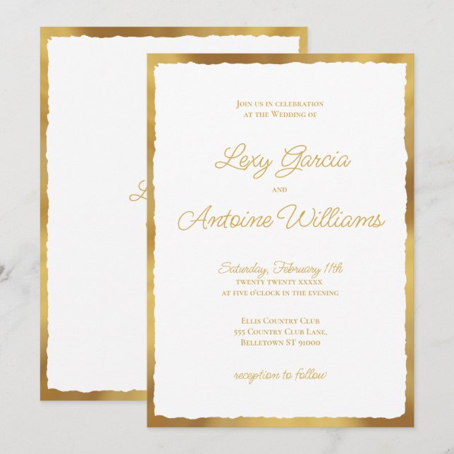 Elegante y sencilla invitación a la boda de lujo G (Anverso / Reverso)