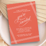 Elegante y sencilla invitación a la fiesta de cump<br><div class="desc">Sencillo y elegante con un toque contemporáneo, este Birthday Party Invitation incluye líneas en ángulo blanco enmarcando tu texto con un fondo naranja de moda. El texto de "estás invitado" con un bonito guión florece intencionalmente para que tus invitados se sientan especiales. Edite los detalles del fiesta con sus especificaciones....</div>