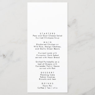 Elegante y sencillo menú boda de acuarela de flore