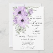 Elegante y simple acuarela Morado Invitación Flora