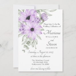 Elegante y simple acuarela Morado Invitación Flora