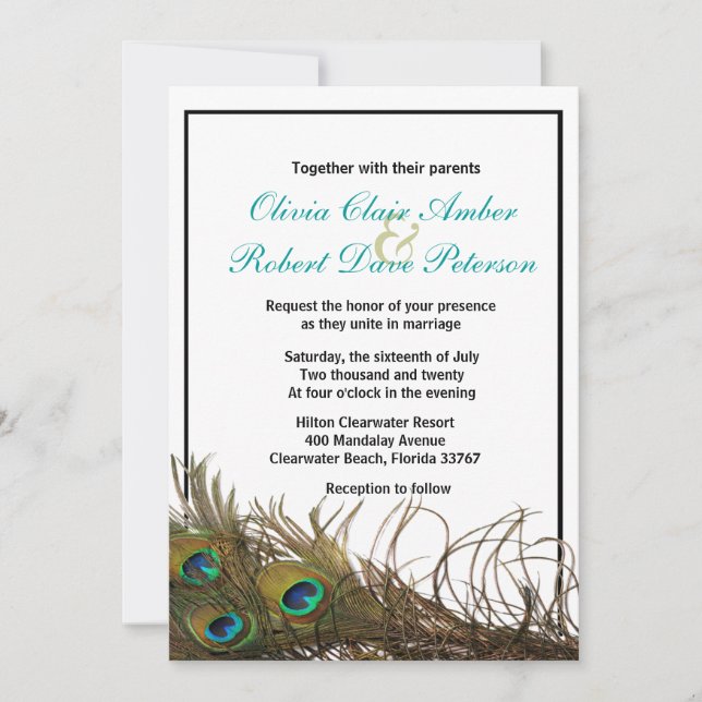 Elegante y simple Feathers Boda Invitación (Anverso)