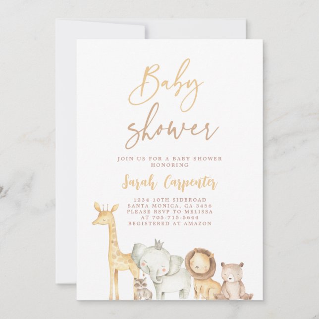 Elegante y simple invitación a Baby Shower Safari (Anverso)
