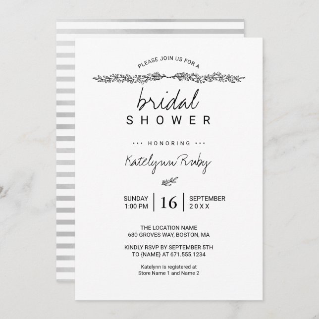 Elegante y simple invitación a ducha de novia (Anverso / Reverso)