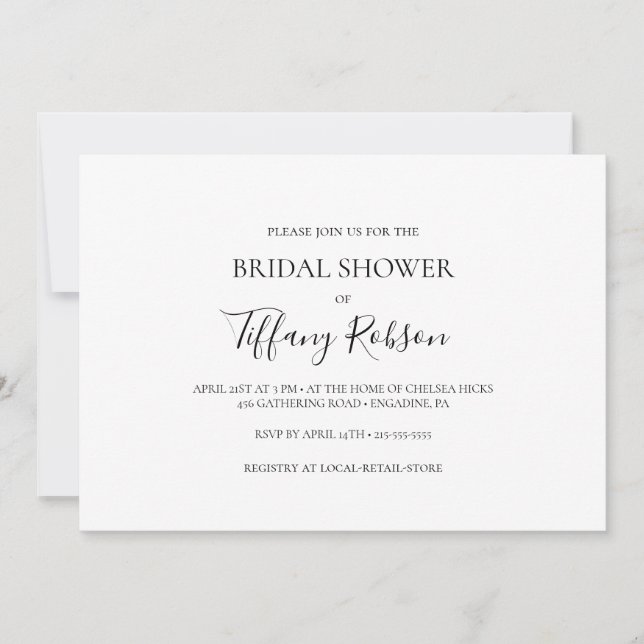 Elegante y simple invitación a ducha de novia hori (Anverso)