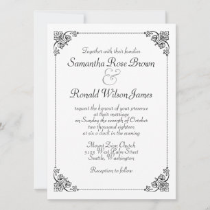 Elegante y simple invitación a la boda blanca y ne