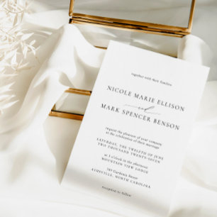 Elegante y simple invitación a la boda blanca y ne