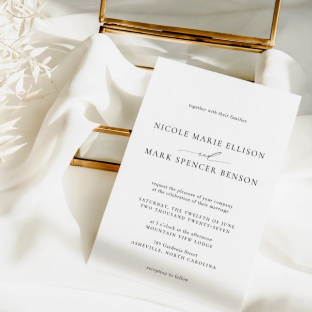 Elegante y simple invitación a la boda blanca y ne (Subido por el creador)