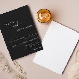 Elegante y simple invitación a la boda blanca y ne