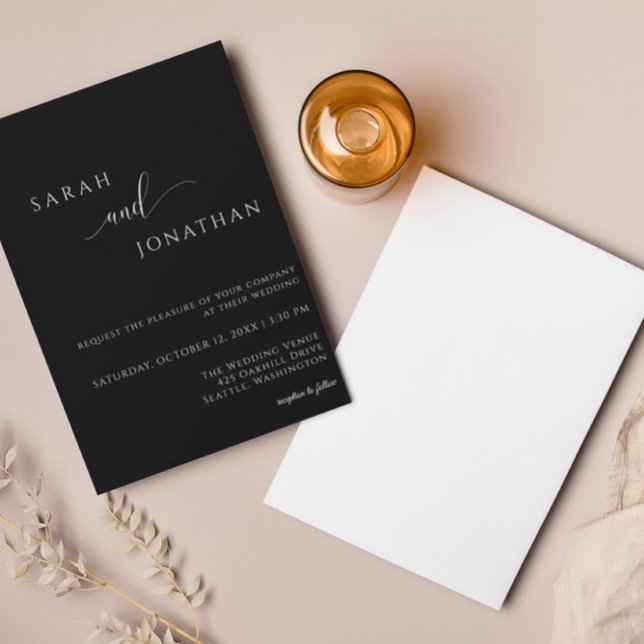 Elegante y simple invitación a la boda blanca y ne (Subido por el creador)