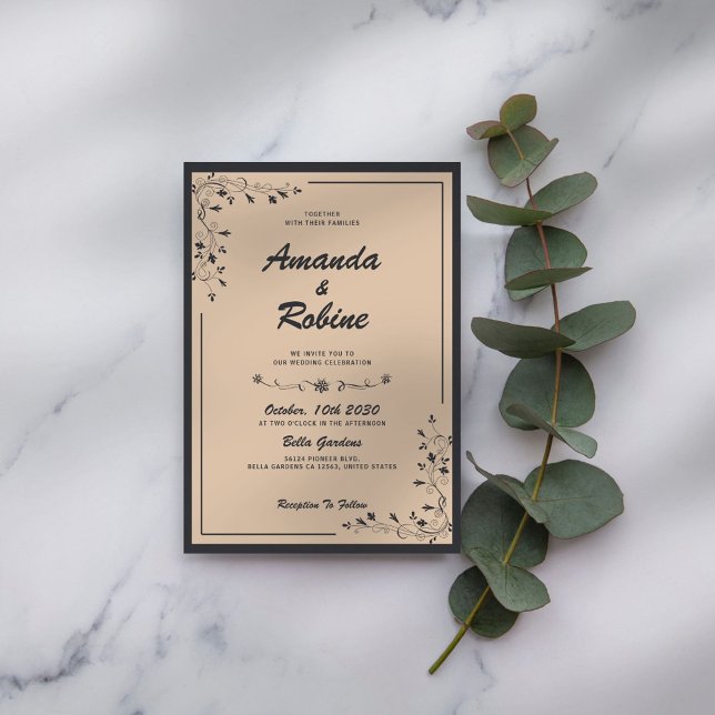 Elegante y simple invitación a la boda de negro y  (Subido por el creador)