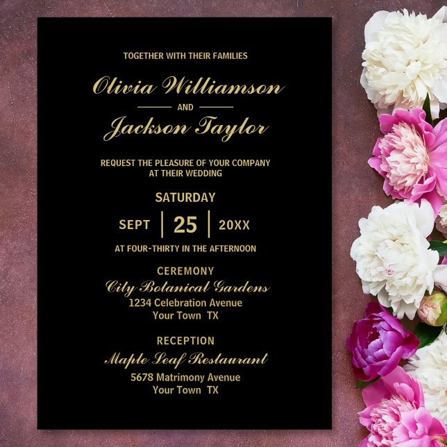 Elegante y simple invitación a la Boda de Oro Negr (Subido por el creador)