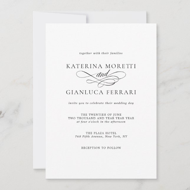 Elegante y simple invitación a la boda fotográfica (Anverso)