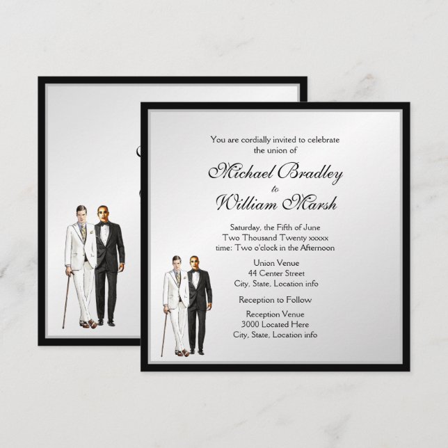 Elegante y simple invitación a la boda gay Groom y (Anverso / Reverso)