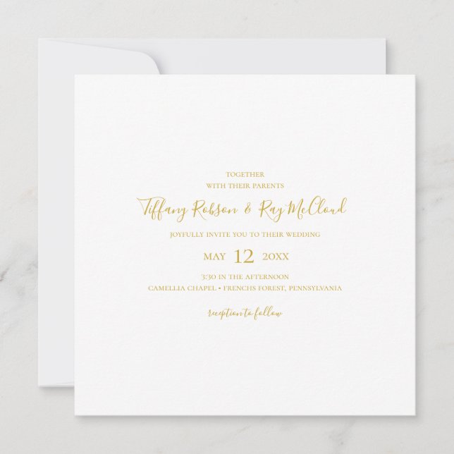 Elegante y simple invitación a la boda Gold Square (Anverso)