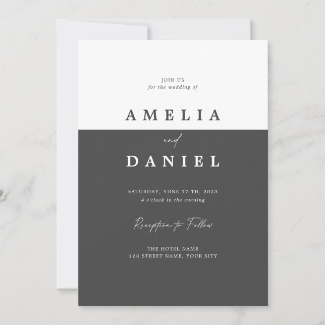 Elegante y simple invitación a la boda minimalista (Anverso)