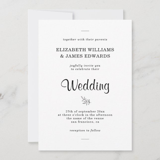 Elegante y simple invitación a la boda Minimalista (Anverso)