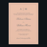 Elegante y simple invitación a la boda rosa Rubor<br><div class="desc">Esta elegante invitación a las bodas presenta un moderno tono rosa rubor,  un marco gris y un texto. Puede personalizar la parte superior con sus iniciales.</div>