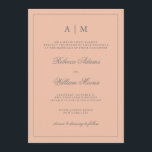 Elegante y simple invitación a la boda rosa Rubor<br><div class="desc">Esta elegante invitación a las bodas presenta un moderno tono rosa rubor,  un marco gris y un texto. Puede personalizar la parte superior con sus iniciales.</div>