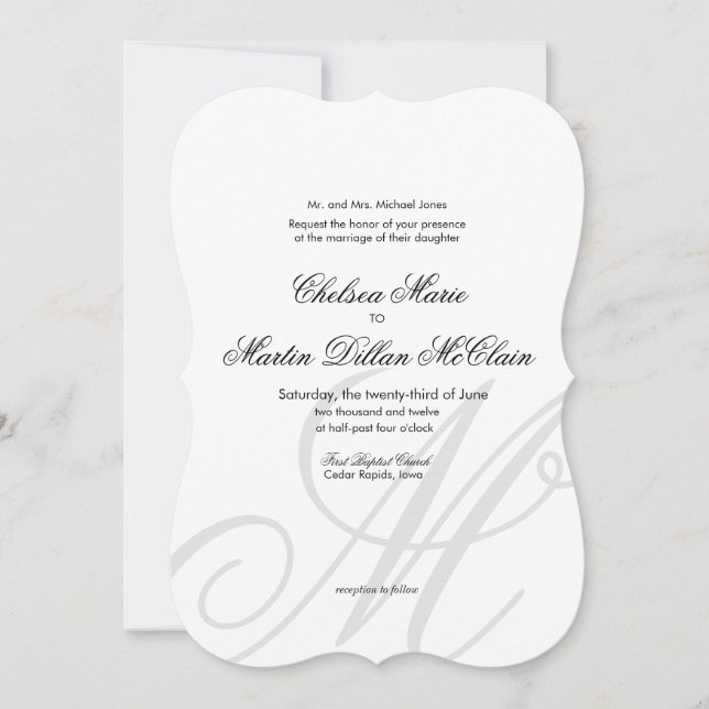 Elegante y simple invitación a una boda en blanco  (Anverso)