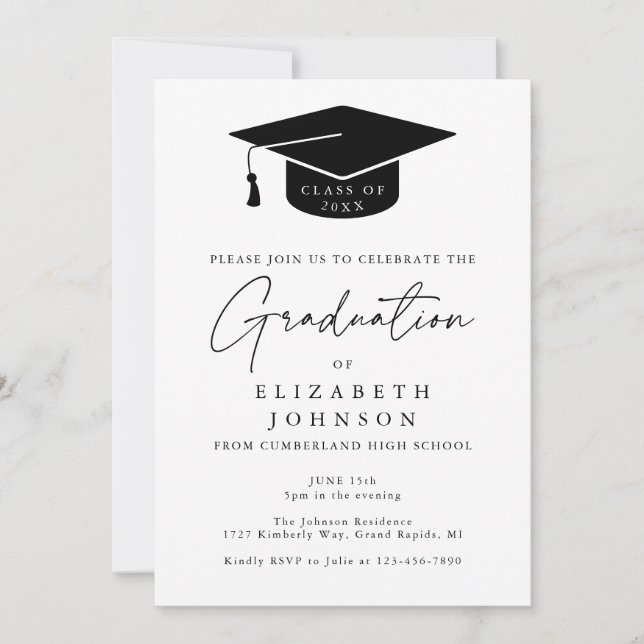 Elegante y simple invitación a una fiesta de gradu (Anverso)