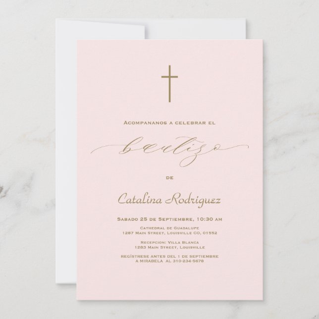 Elegante y simple invitación de bautizo bautizo Ch (Anverso)