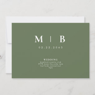 Elegante y Simple Invitación de Boda Verde con Mon