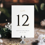 Elegante y simple número de mesa Boda de estilo mo<br><div class="desc">Moderna y elegante escritura minimalista y diseño de tipografía en oro,  negro y blanco,  simple y elegante,  ideal para boda formal minimalista,  boda clásico tradicional,  moderno boda de lujo. Vea todas las piezas coincidentes de la colección.</div>