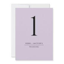 Elegante y simple número de mesa púrpura