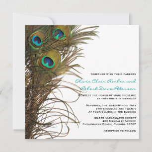 Elegante y simple plumas de pavo real Invitación a