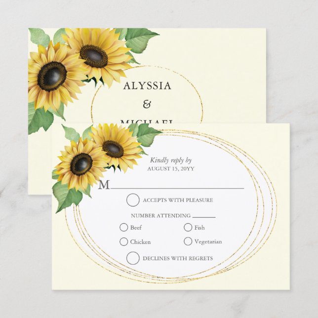 Elegante y Simple RSVP de Girasol (Anverso / Reverso)