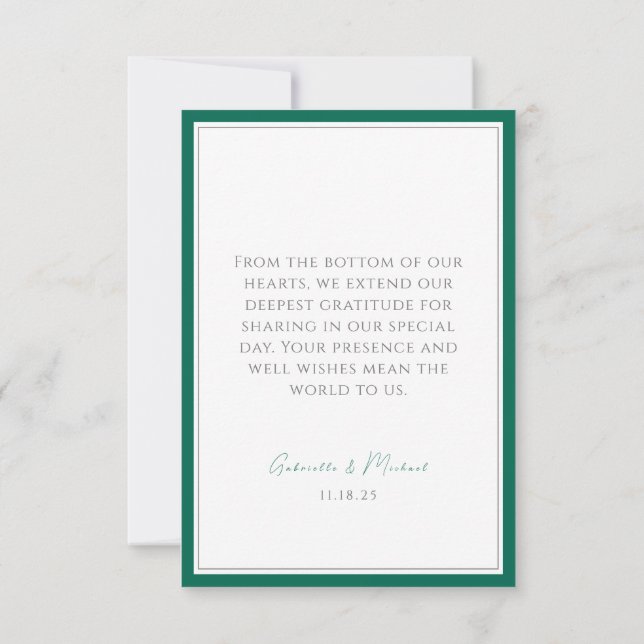 Elegante y simple tarjeta de agradecimiento verde  (Reverso)