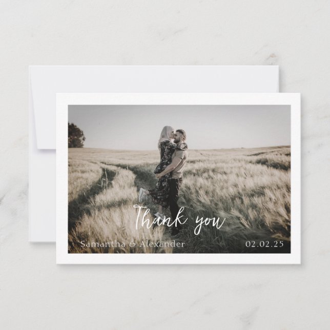 Elegante y simple tarjeta de foto del Boho Boda Th (Anverso)