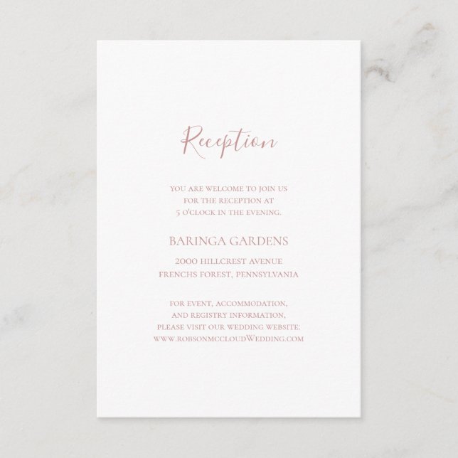 Elegante y simple tarjeta de recepción de Boda de  (Anverso)