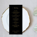 Elegante y simple tipografía de oro menú boda negr<br><div class="desc">Moody negro trendy minimalista imitación de caligrafía dorada personalizado de texto plantilla boda carta de menú.</div>