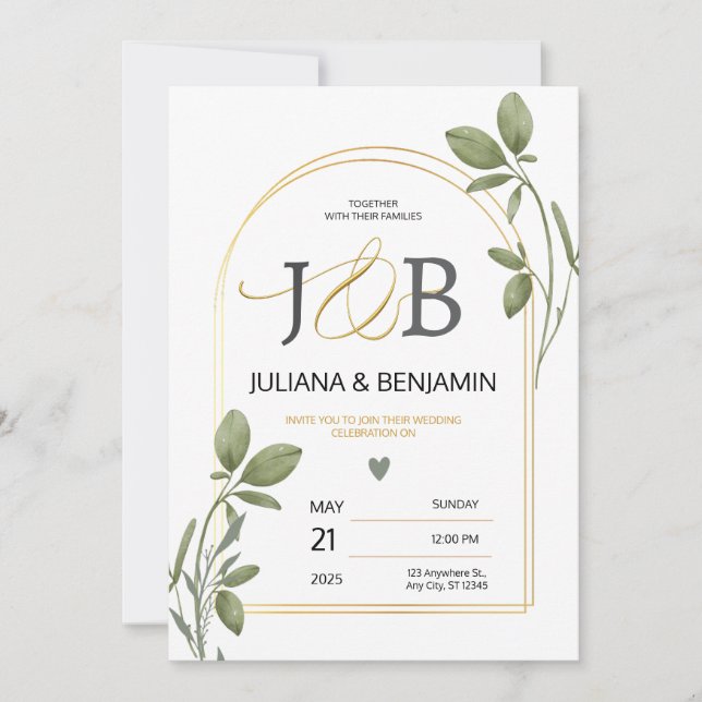 Elegante y sofisticada invitación a la boda con De (Anverso)