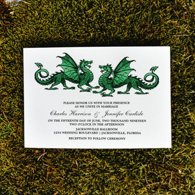 Elegante y verde invitación a la boda del dragón (Green Elegant Dragons Wedding Invite)