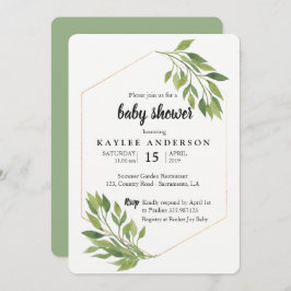 Elegante y verde invitación a la ducha de bebé