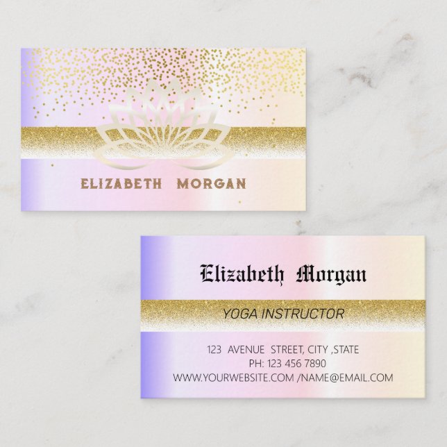 Elegante yoga de flores de loto de oro, tarjeta de (Anverso / Reverso)