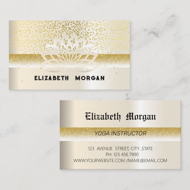 Elegante yoga de flores de loto de oro, tarjeta de (Anverso / Reverso)