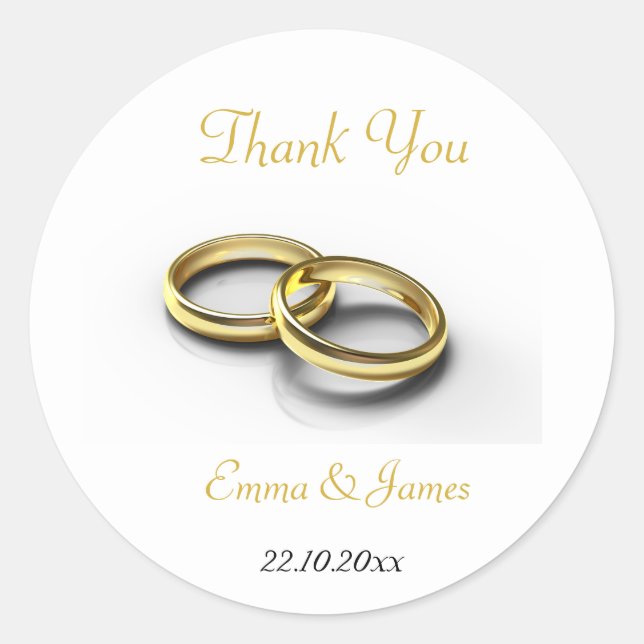 Elegantes Anillos De Oro Boda Gracias Pegatina (Anverso)