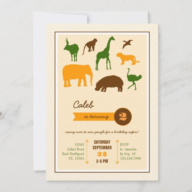Elegantes animales Safari Invitación de cumpleaños (Anverso)