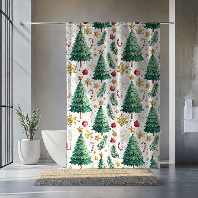 Elegantes árboles de Navidad Cortina de ducha mini (Elegant Christmas Trees Minimalist Shower Curtain)