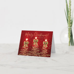 Elegantes Árboles de Navidad Dorados Rojos Tarjeta