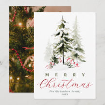 Elegantes árboles de pino acuarela Navidad y foto